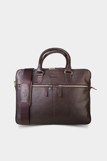 Guard 3-Compartment Brown Leather Briefcase - Thumbnail