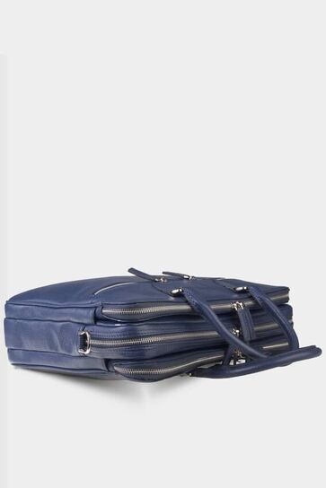 Guard 3-Compartment Navy Blue Leather Briefcase - Thumbnail