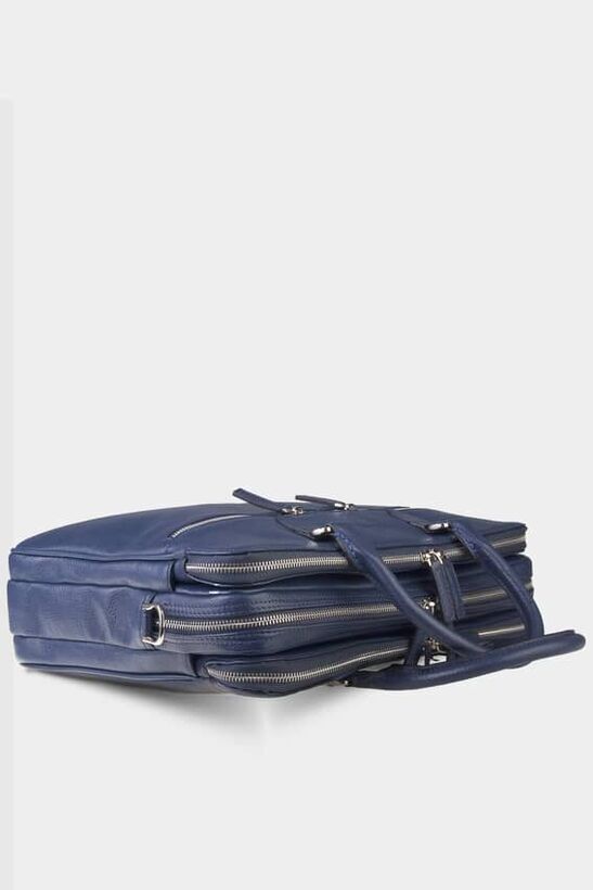 Guard 3-Compartment Navy Blue Leather Briefcase
