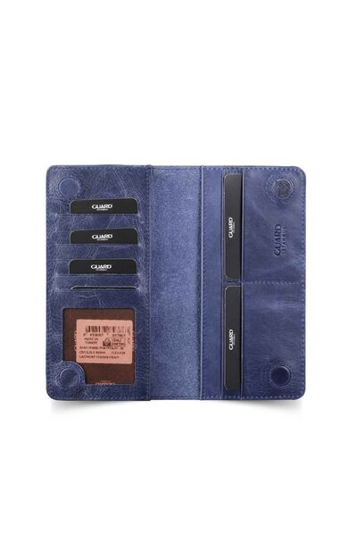 Guard Leather Men/Women Portfolio Wallet with Phone Entry - Antique Navy Blue - Thumbnail