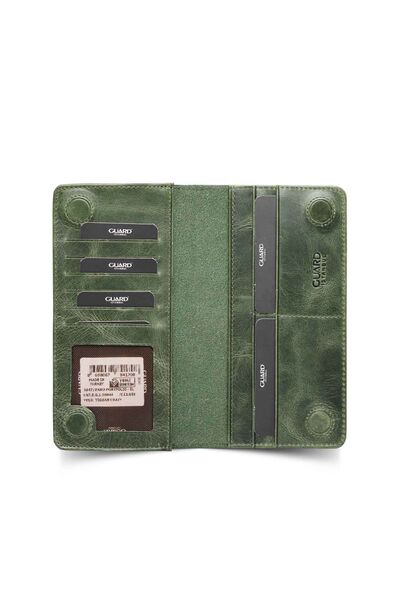 Guard Leather Men/Women Portfolio Wallet with Phone Entry - Khaki Green - Thumbnail