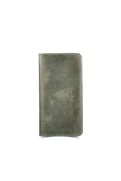 Guard Leather Men/Women Portfolio Wallet with Phone Entry - Khaki Green - Thumbnail