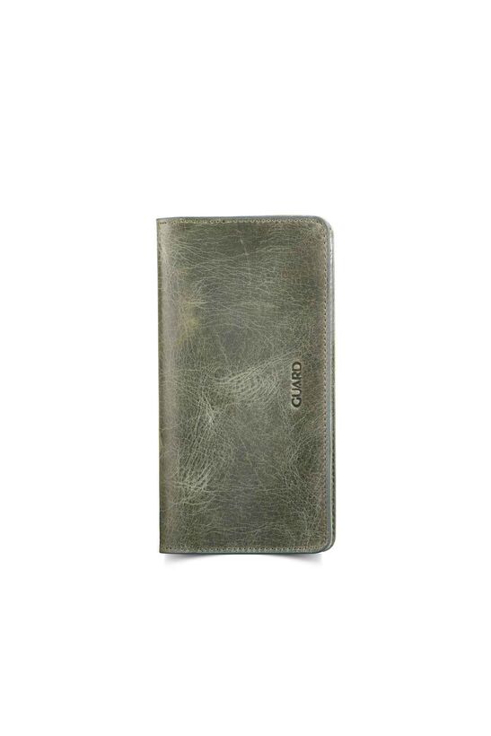 Guard Leather Men/Women Portfolio Wallet with Phone Entry - Khaki Green