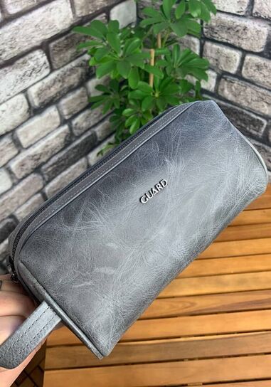 Guard Antique Grey Unisex Leather Handbag - Thumbnail