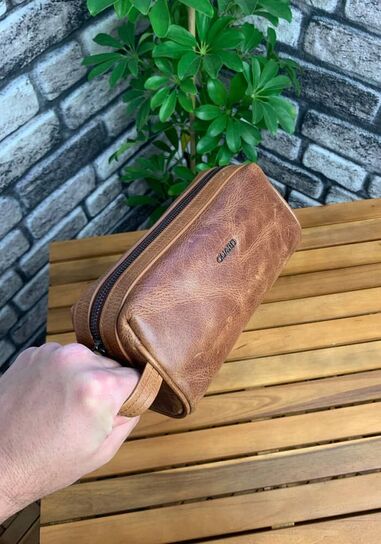 Guard Antique Tan Unisex Leather Handbag - Thumbnail