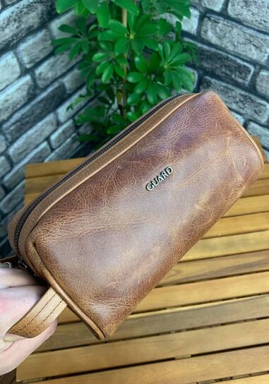 Guard Antique Tan Unisex Leather Handbag - Thumbnail