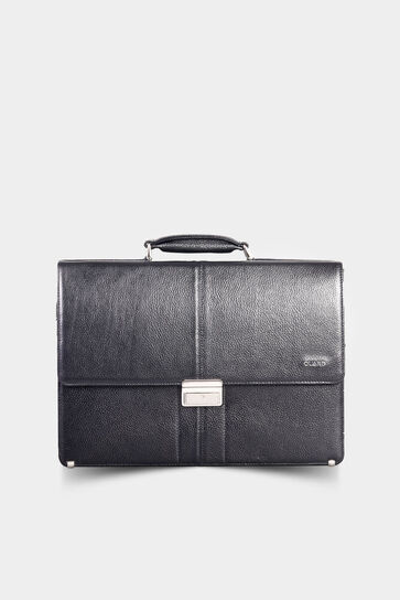 Guard Black Corner Detailed Leather Briefcase - Thumbnail