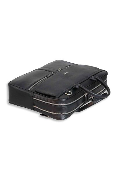 Guard Black Mega Size Laptop Entry Leather Briefcase - Thumbnail
