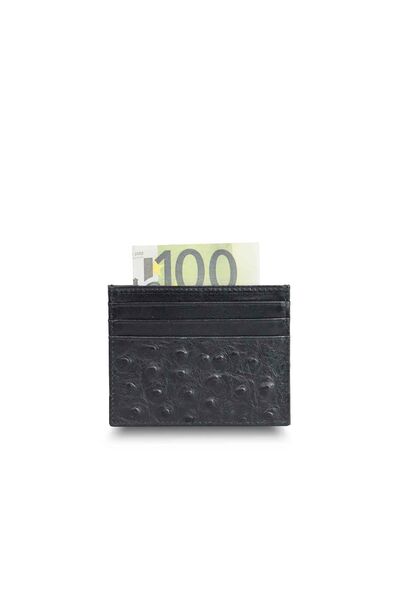 Guard Black Ostrich Print Leather Card Holder - Thumbnail