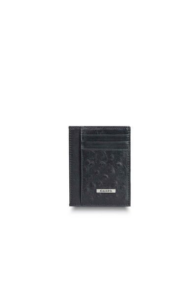 Guard Black Ostrich Print Leather Card Holder - Thumbnail