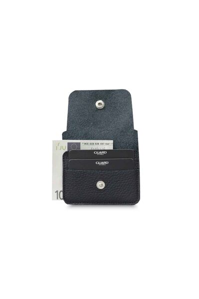 Guard Black Mini Leather Card Holder with Banknote Compartment - Thumbnail