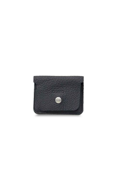 Guard Black Mini Leather Card Holder with Banknote Compartment - Thumbnail