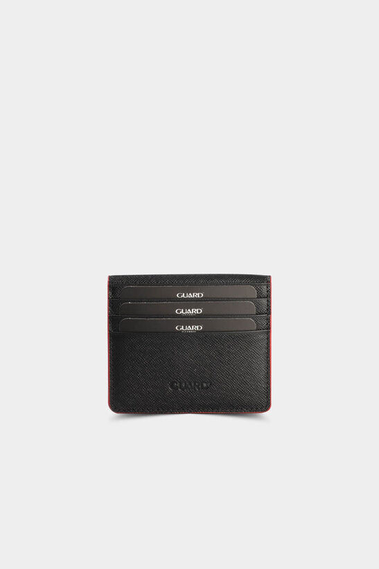 Guard Black / Red Saffiano Paste Design Leather Card Holder