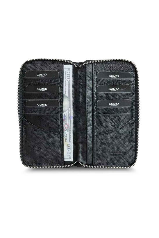 Guard Black Saffiano Zippered Portfolio Wallet