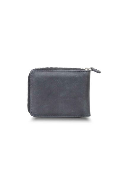 Guard Antique Black Zipper Horizontal Mini Leather Wallet - Thumbnail