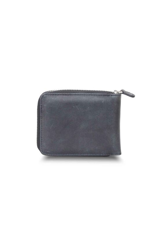 Guard Antique Black Zipper Horizontal Mini Leather Wallet