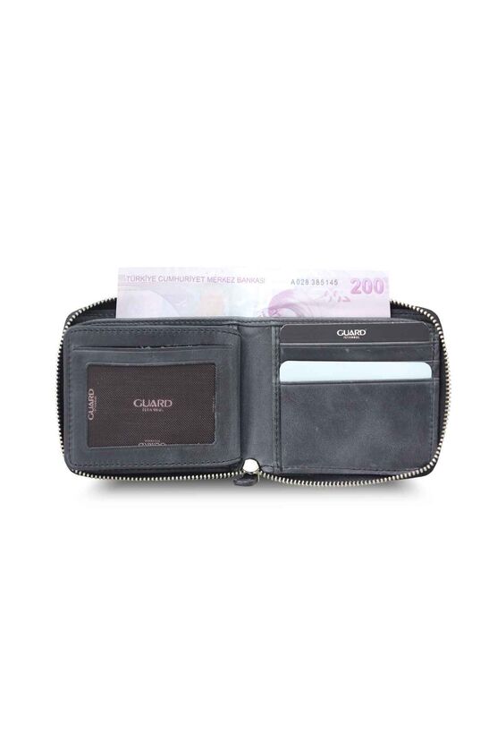 Guard Antique Black Zipper Horizontal Mini Leather Wallet