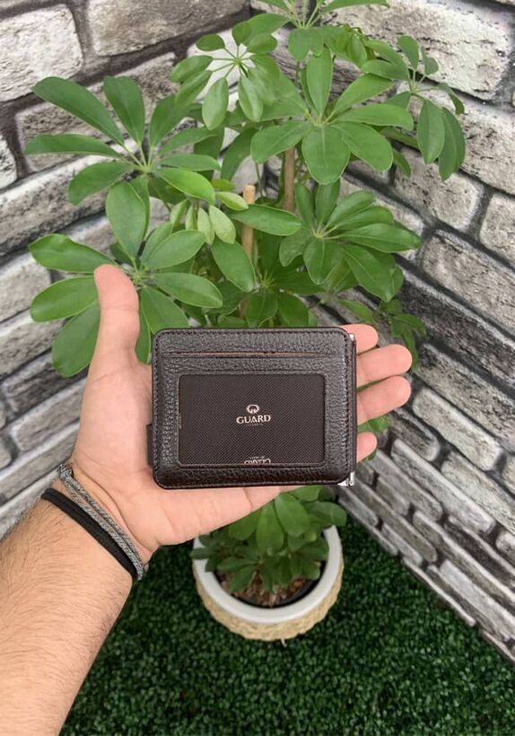 Guard Brown Clip-on Leather Card Holder