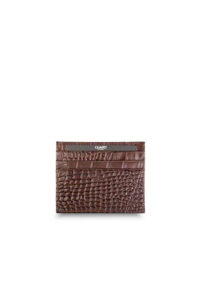 Guard Brown Croco Print Leather Card Holder - Thumbnail