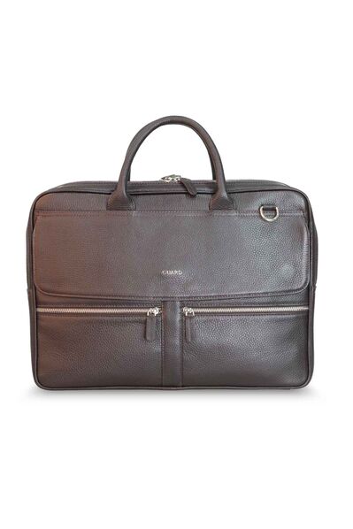Guard Matte Brown Mega Size Laptop Entry Genuine Leather Briefcase - Thumbnail