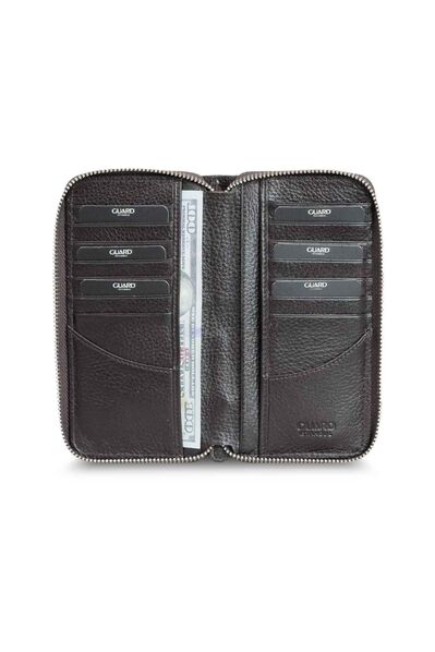 Guard Brown Zipper Portfolio Wallet - Thumbnail