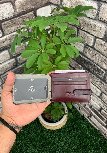Diga Burgundy Horizontal Leather Card Holder / Business Card Holder - Thumbnail