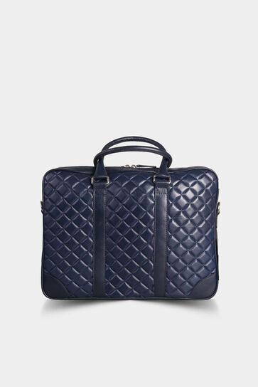 Guard - Guard Capitone Stitched Leather Briefcase with Laptop Entry (Navy Blue) (1)