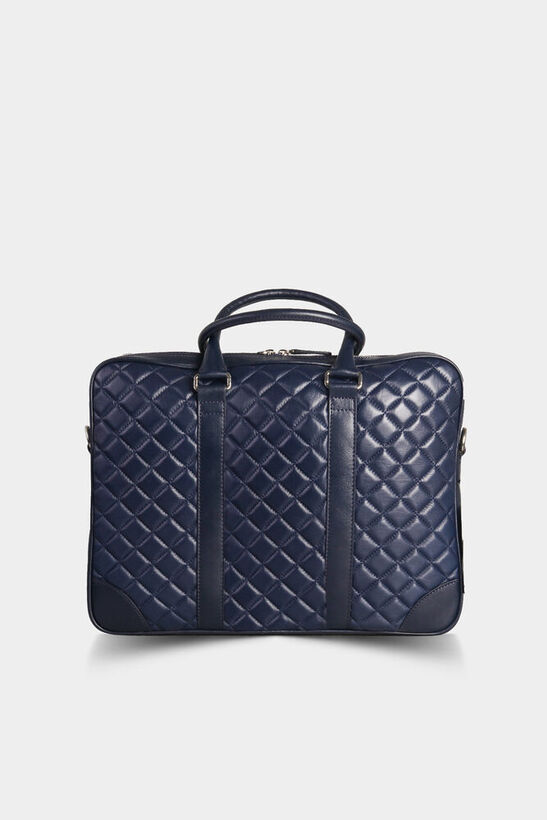 Guard Capitone Stitched Leather Briefcase with Laptop Entry (Navy Blue)