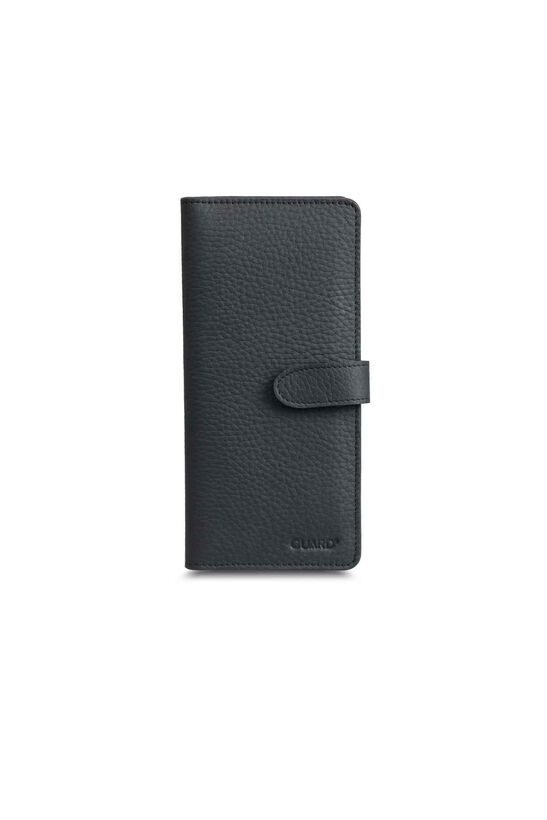 Guard Matte Black Leather Phone Wallet with Card and Money Compartment