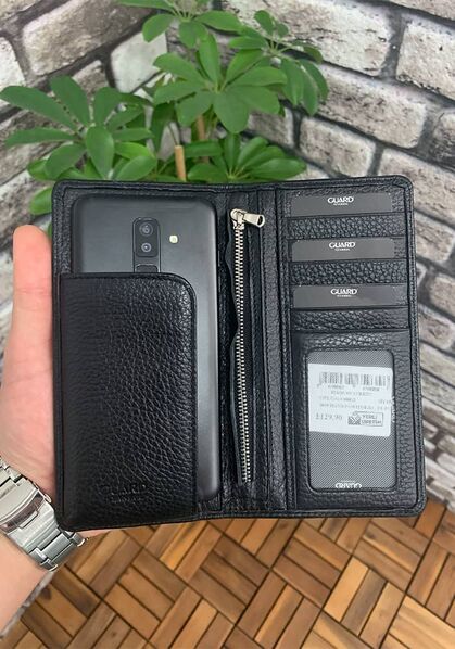 Guard Chelsea Black Leather Hand Portfolio with Phone Compartment - Thumbnail