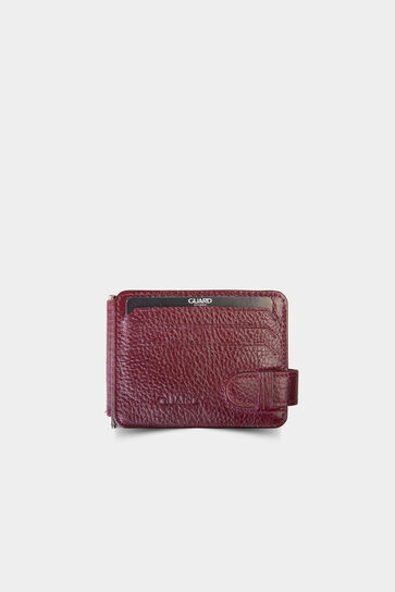 Guard Claret Red Clip-on Leather Card Holder - Thumbnail