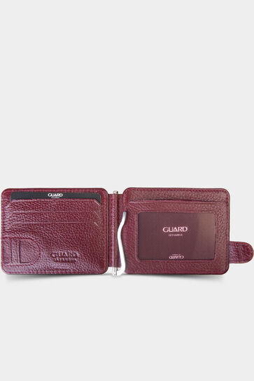 Guard Claret Red Clip-on Leather Card Holder - Thumbnail