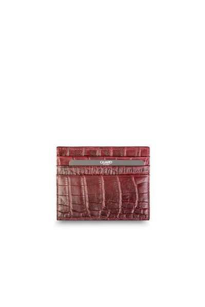 Guard Croco Print Claret Red Leather Card Holder - Thumbnail