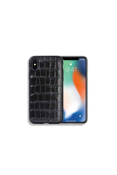 Guard Crocodile Printed Black Leather iPhone X / XS Case - Thumbnail
