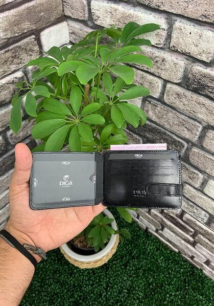 Diga Sack Print Black Horizontal Leather Card Holder / Business Card Holder with Black Edge - Thumbnail