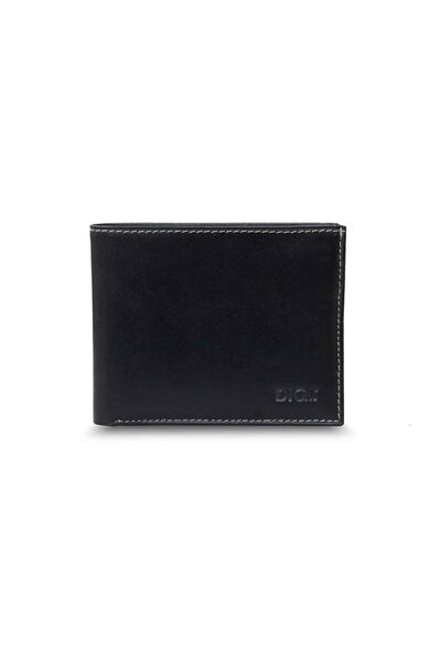 Diga Black Burlap Print Classic Leather Men's Wallet - Thumbnail