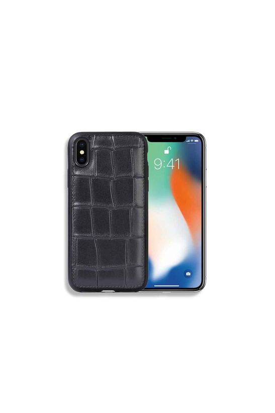 Guard Efektif Baskılı Siyah Deri iPhone X / XS Kılıfı