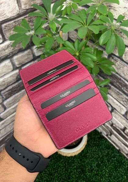 Guard Fucshia Saffiano Paste Design Leather Card Holder - Thumbnail