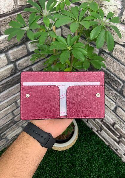 Guard Fucshia Saffiano Paste Design Leather Card Holder - Thumbnail