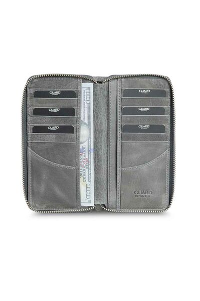 Guard Antique Gray Zippered Portfolio Wallet - Thumbnail