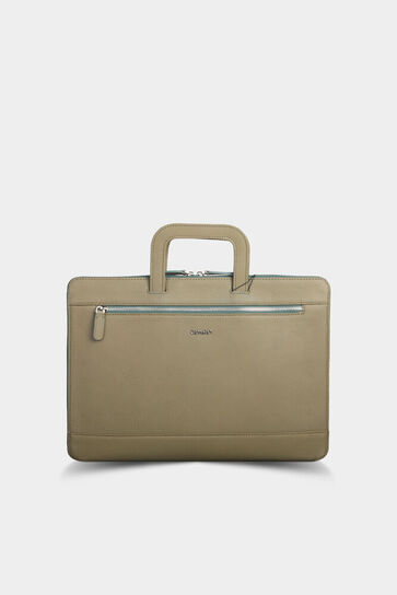 Guard Khaki Green Leather Briefcase and Laptop Bag - Thumbnail