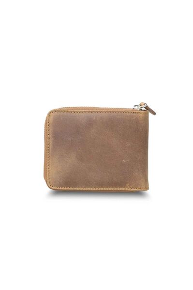 Guard Antique Tan Zipper Horizontal Mini Leather Wallet - Thumbnail