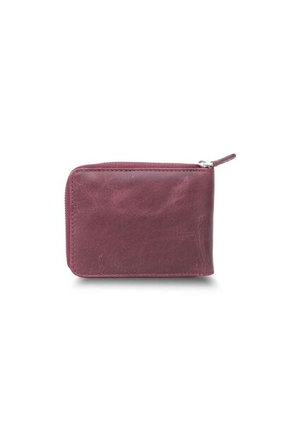 Guard Antique Claret Red Zipper Horizontal Mini Leather Wallet - Thumbnail