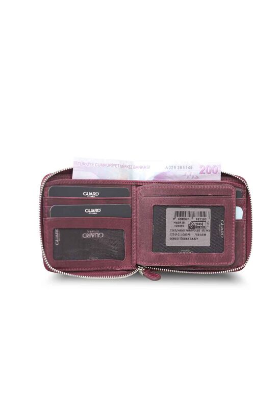 Guard Antique Claret Red Zipper Horizontal Mini Leather Wallet