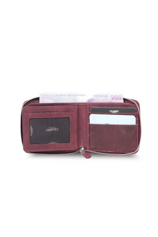 Guard Antique Claret Red Zipper Horizontal Mini Leather Wallet
