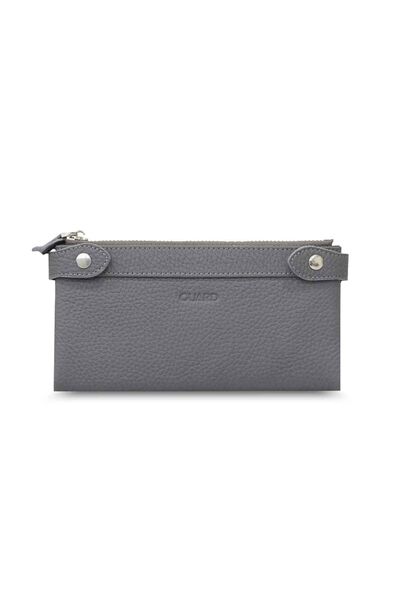 Guard Anthracite Double Zippered Leather Women's Wallet with Phone Compartment - Thumbnail