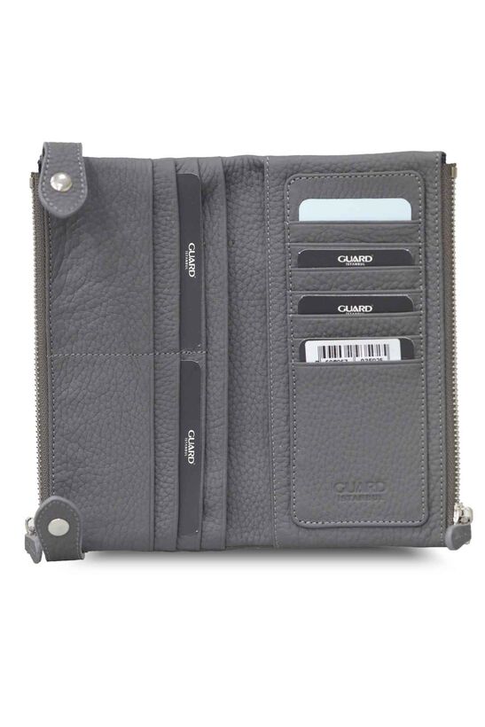 Guard Anthracite Double Zippered Leather Women's Wallet with Phone Compartment