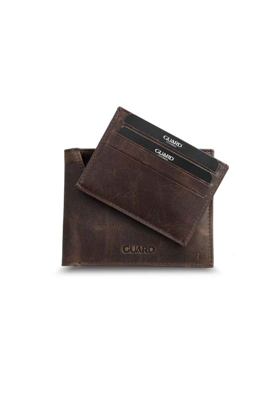 Guard Antique Brown Horizontal Leather Men's Wallet with Hidden Card Holder