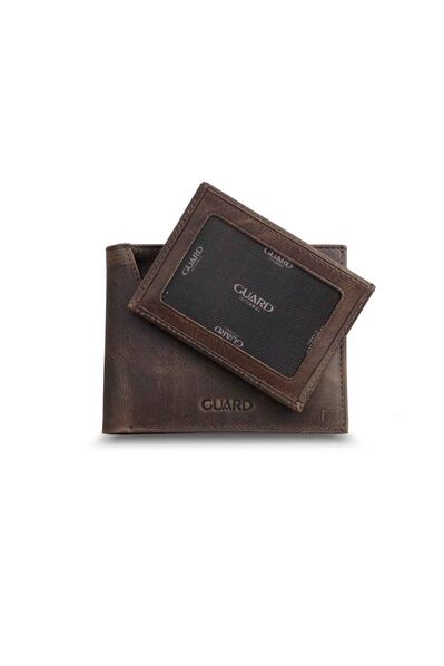 Guard Antique Brown Horizontal Leather Men's Wallet with Hidden Card Holder - Thumbnail