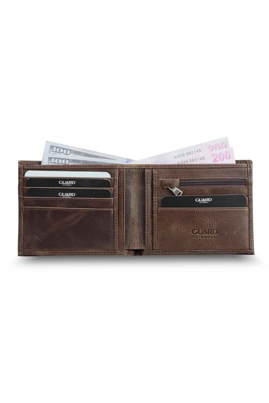 Guard Antique Brown Horizontal Leather Men's Wallet with Hidden Card Holder